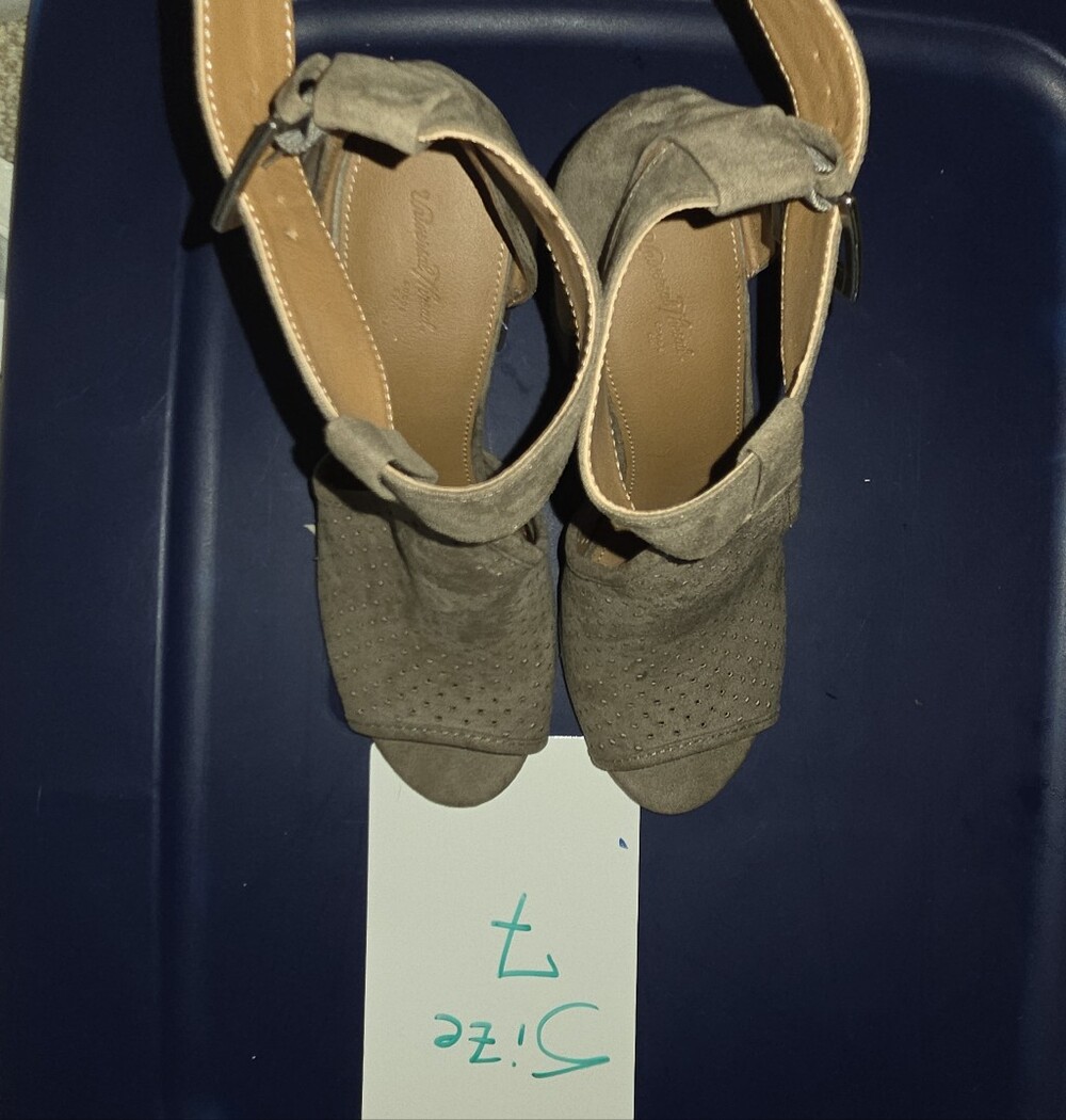 Universal Thread Taupe Suede Peep-Toe Ankle Strap Heels